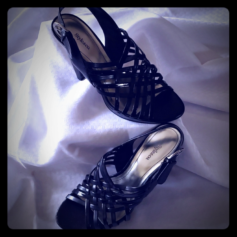 Black strap heels